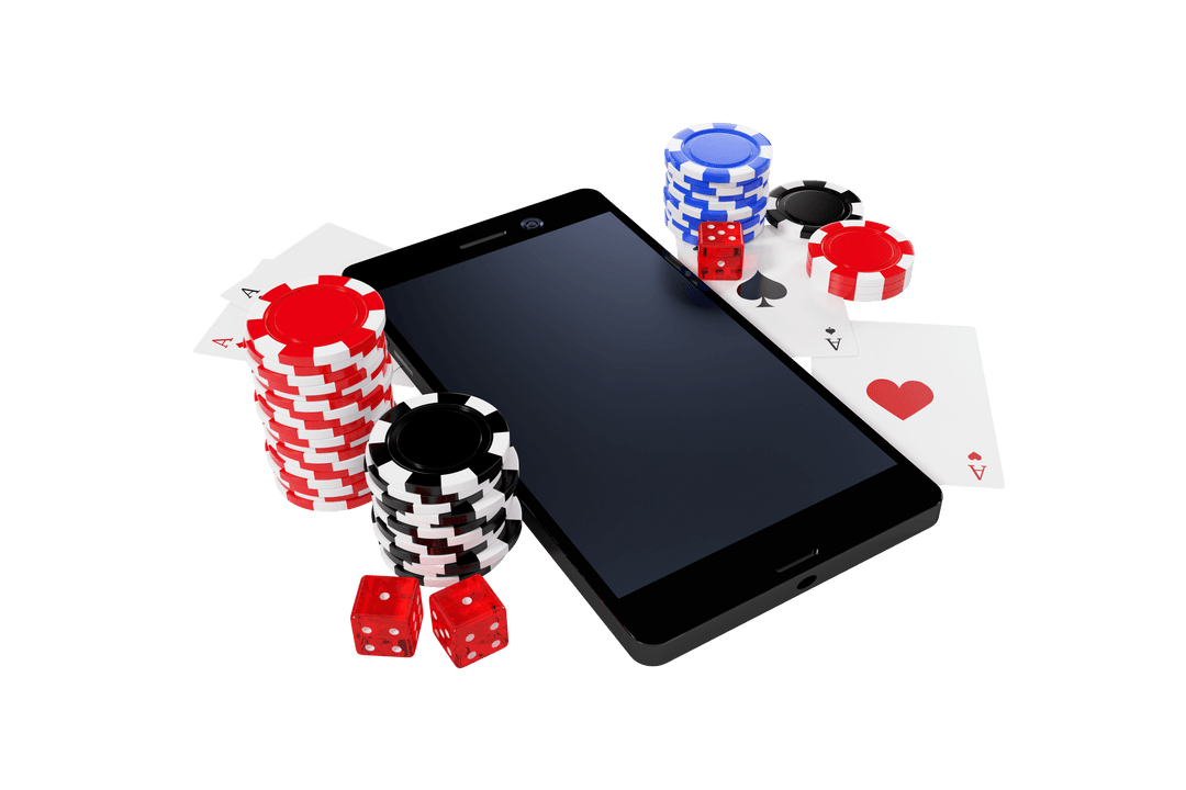 Smartphone with Transparent Poker Chips and Playing Cards