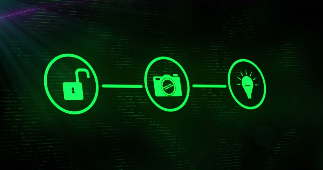Abstract Digital Data Processing Concept Art with Glowing Green Icons