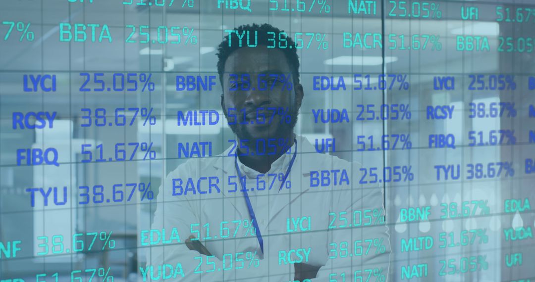 Doctor Analyzing Medical Statistics on Digital Screen