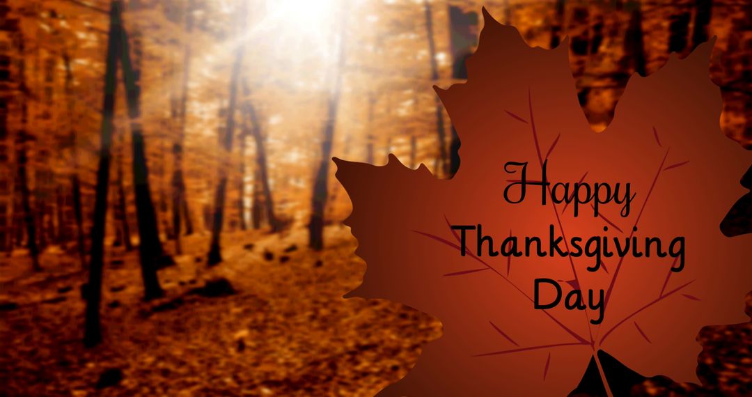 Happy Thanksgiving Day Written on Maple Leaf with Autumn Forest Background - Free Images, Stock Photos and Pictures on Pikwizard.com