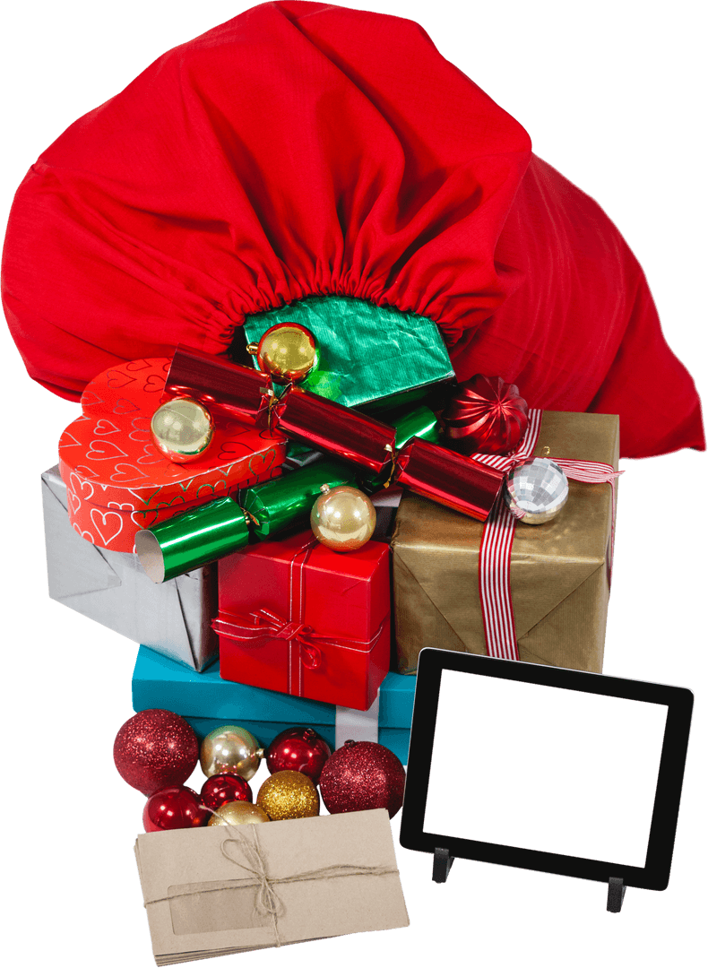 Transparent Christmas Gifts and Tablet on Background
