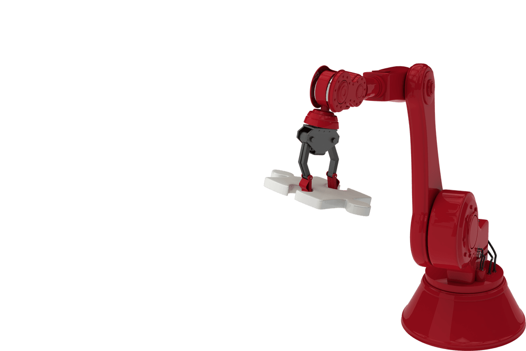 Red Robotic Arm Holding Transparent Jigsaw Puzzle Piece