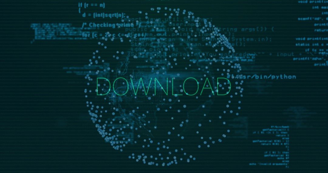 Futuristic Digital Network Sphere with Download Text