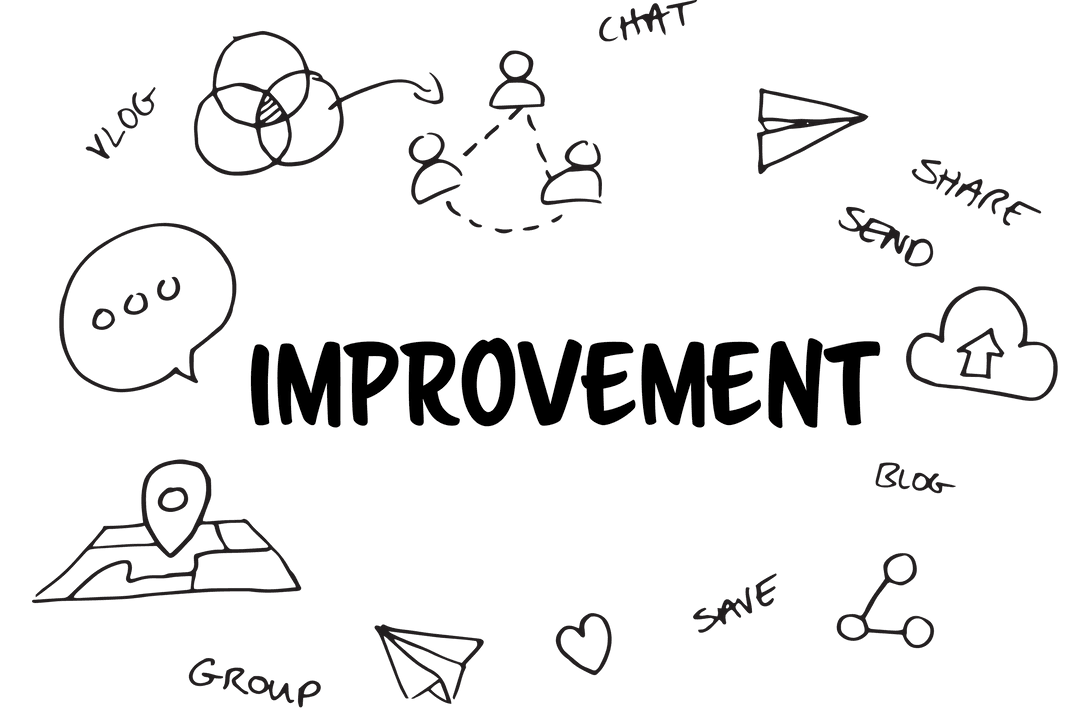 Creative Improvement Concept with Hand-Drawn Icons on Transparent Background