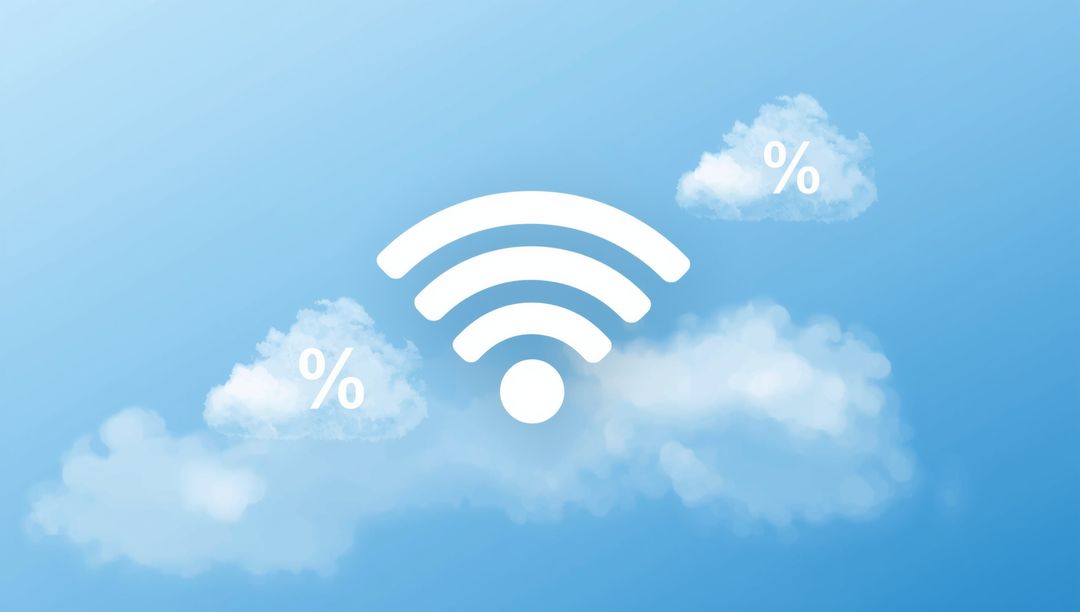 WiFi Connectivity Concept in Blue Sky with Clouds and Percent Signs