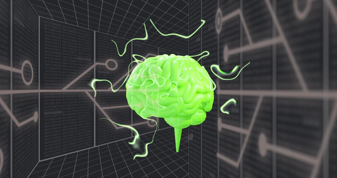 Futuristic Green Digital Brain With Circuitry Connections