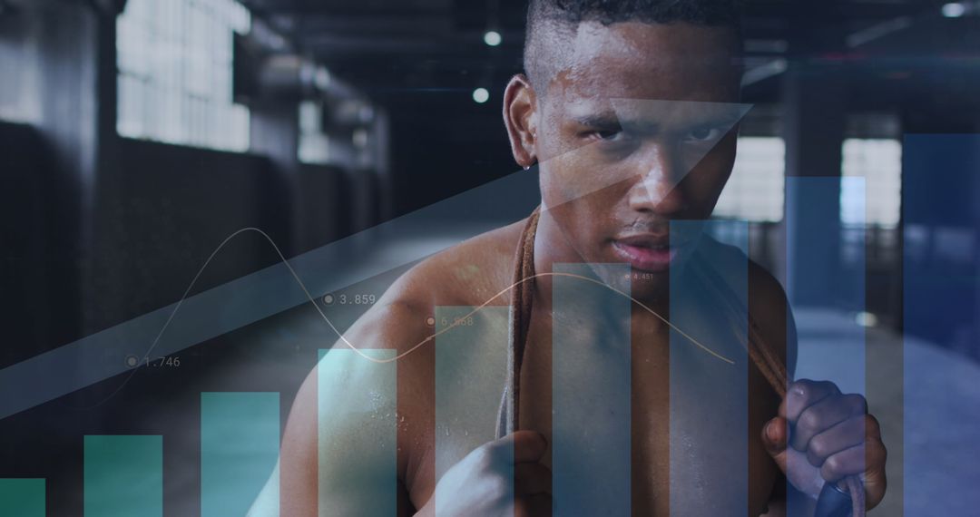 Motivated Athlete Visualizing Success with Statistics Overlay