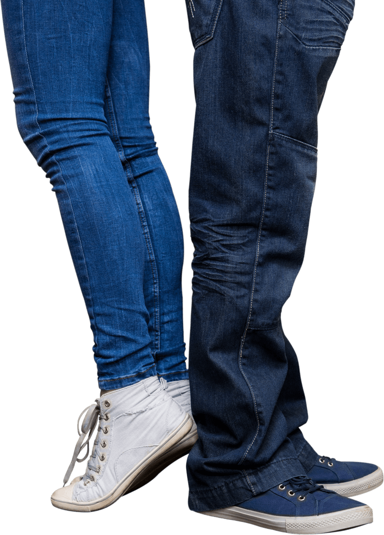 Transparent Students Back-to-Back in Blue Jeans and Sneakers