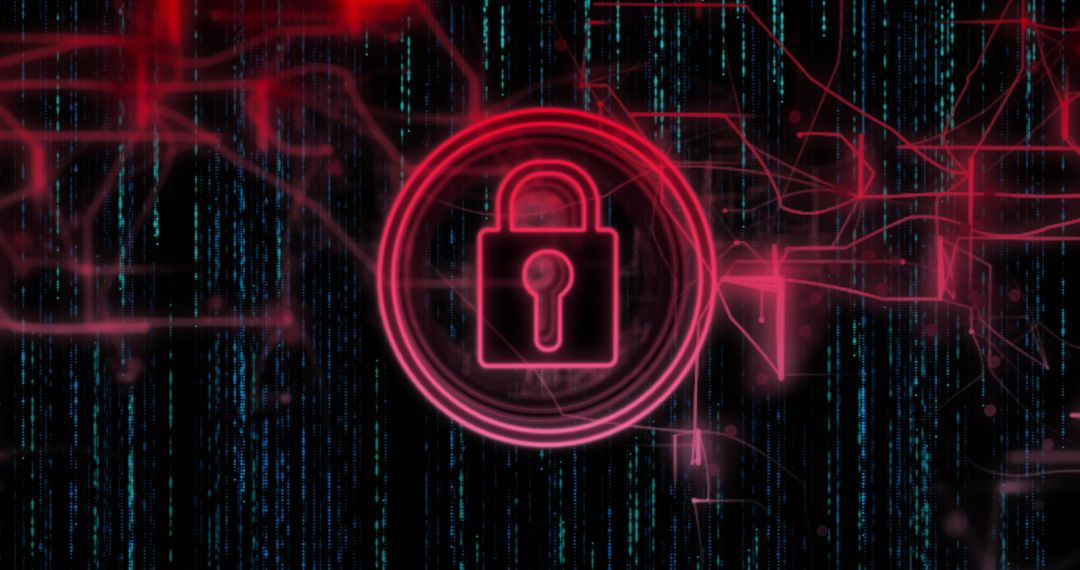 Digital Padlock Icon on Cybersecurity Data Background