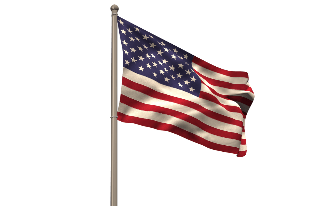 United States Flag Waving on Transparent Background