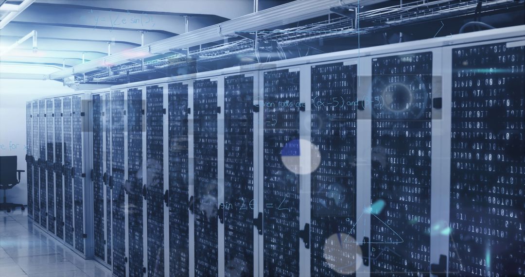 Data Processing Over Server Room with Digital Graphics