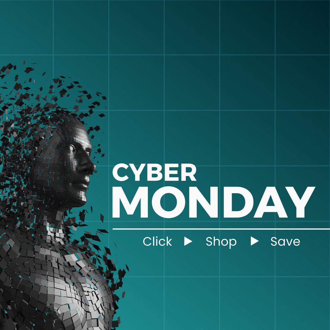 Cyber Monday Concept with Digital Human Sculpture