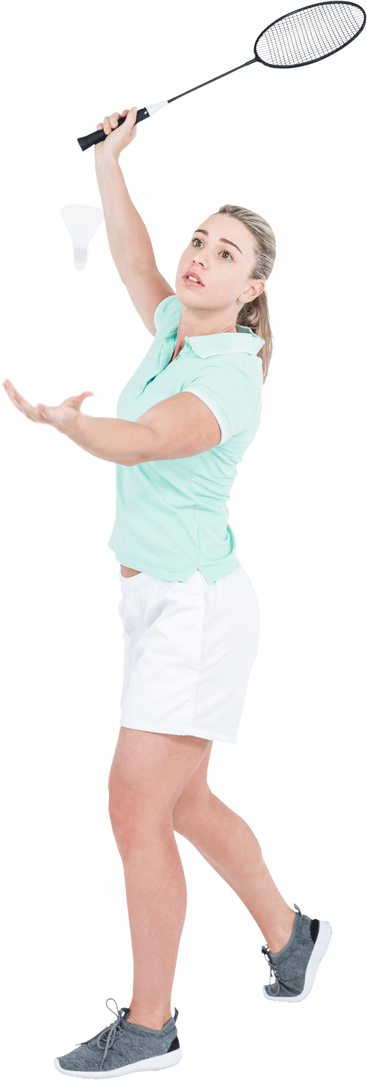 Transparent Female Badminton Player Serving in Action