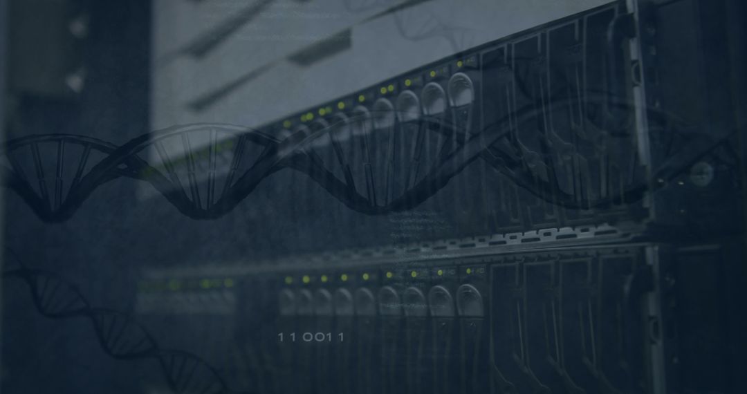 Digital Interface with DNA Strands Overlapping Server Rack