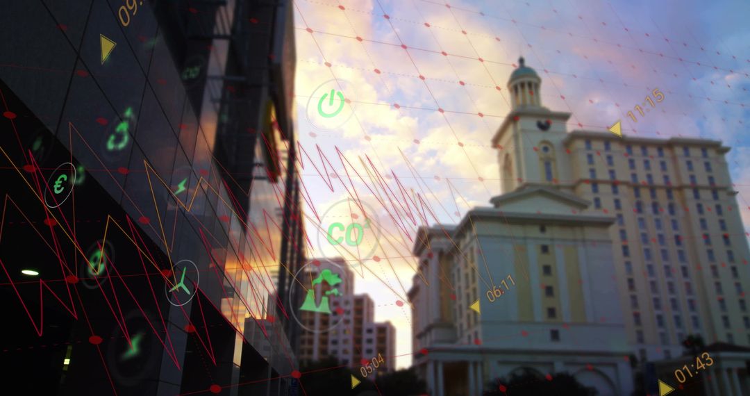 Digital Innovation in Urban Financial District at Dusk