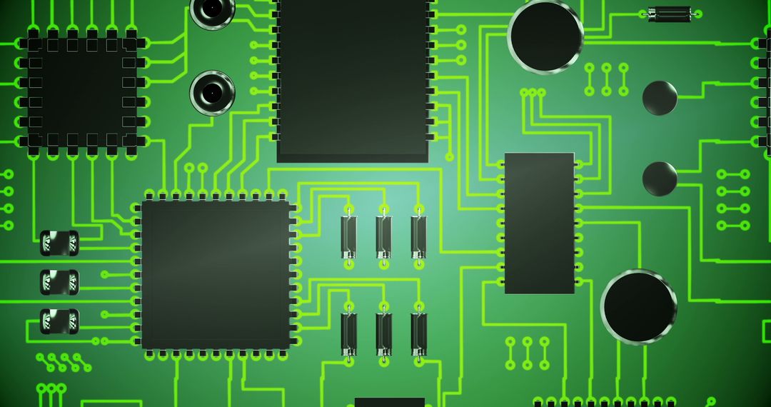 Abstract Green Circuit Board with Microchips and Connections
