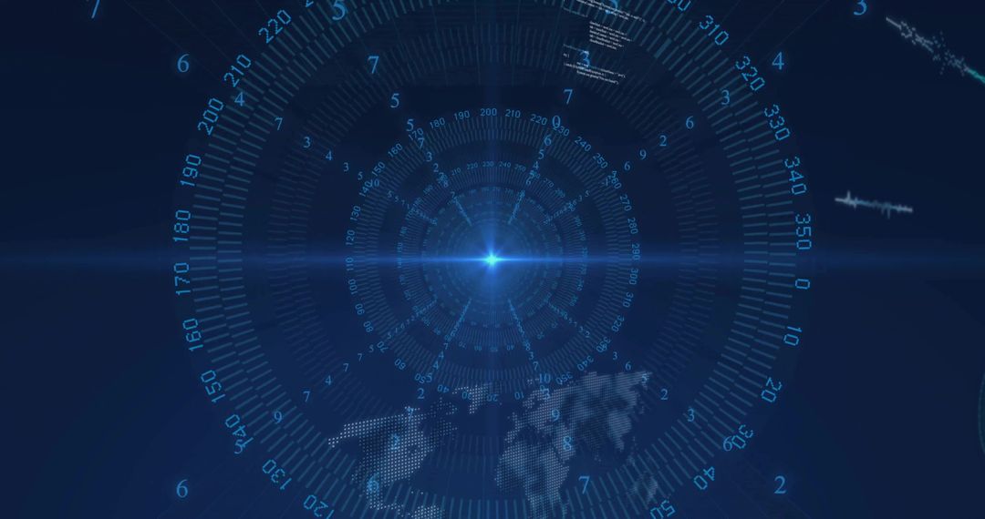 Futuristic Digital Radar Interface with Blue Energy Pulse