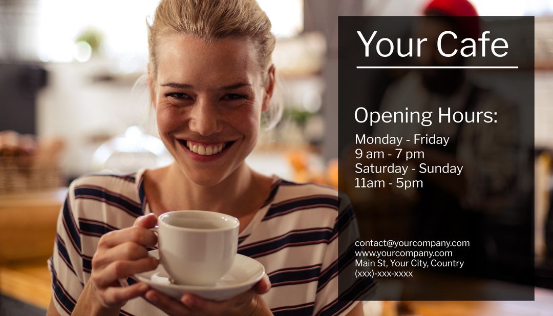 Smiling Woman Enjoying Coffee in Cozy Cafe Setting - Download Free Stock Templates Pikwizard.com