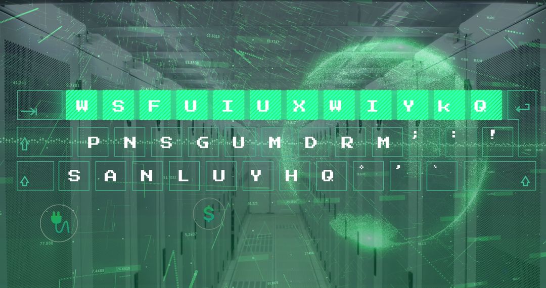 Futuristic Digital Display Above Server Racks in Data Center