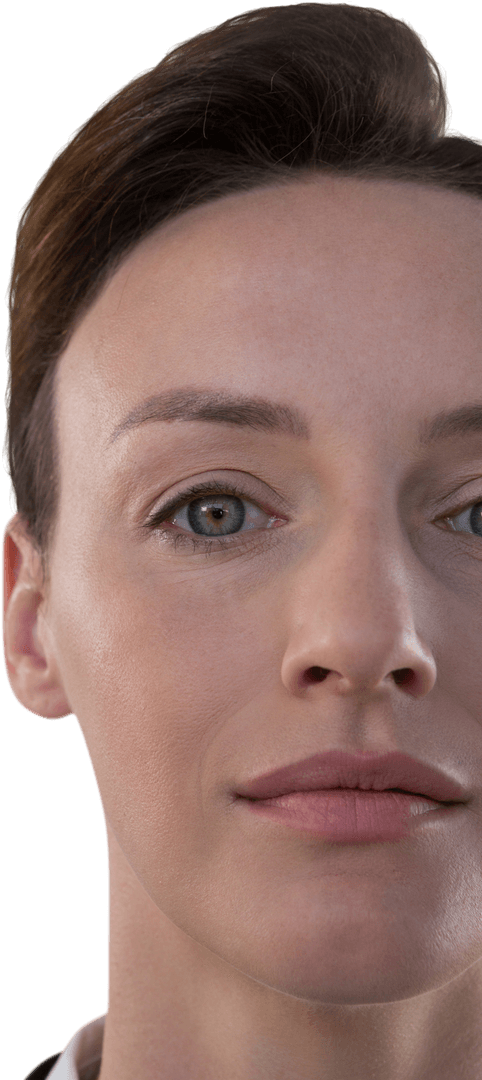 Serious Caucasian Woman's Half Face Transparent Background Portrait