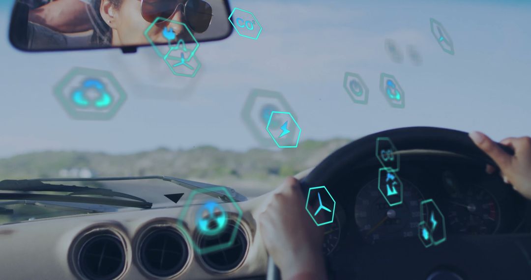 Tech-Savvy Driver Using Digital Innovations in Car on Scenic Route