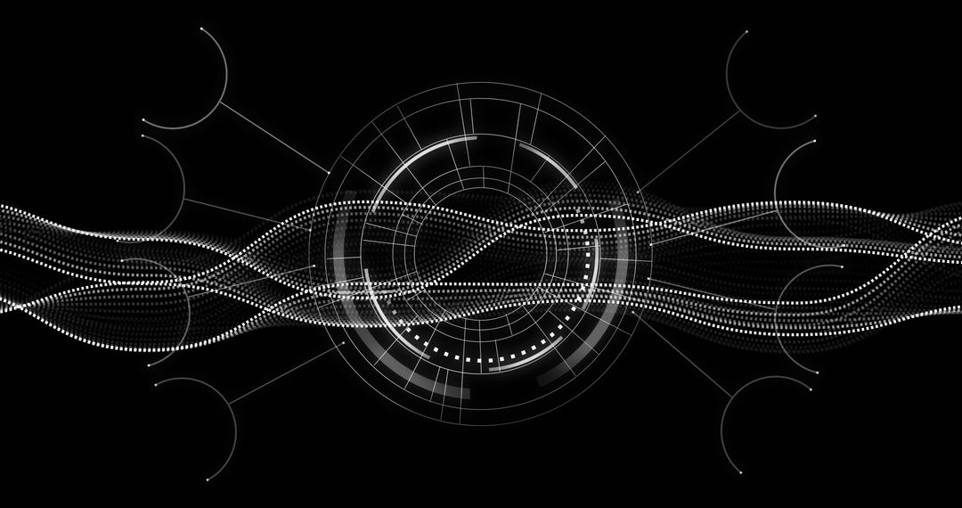 Futuristic Digital Interface with Pulsing Dotted Waves and Arc Connectors