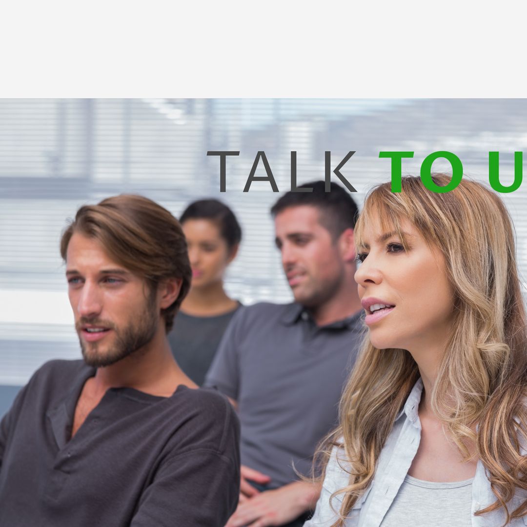 Group Therapy Session with Attentive Participants and Talk to Us Message