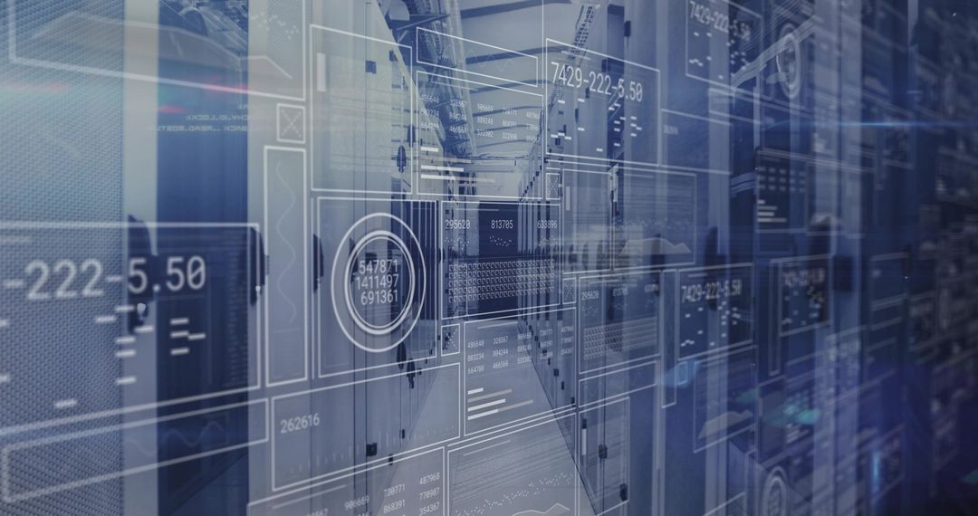 Futuristic Data Center Corridor with HUD Elements