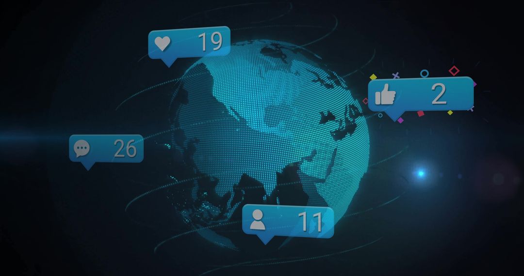 Digital Earth Floating with Social Media Notifications in Dark Space