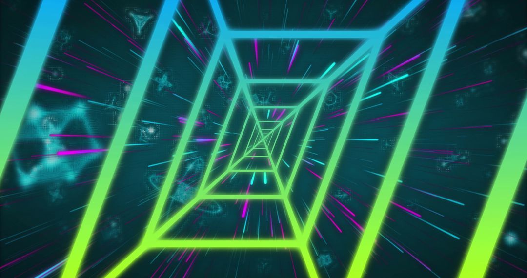 Futuristic Neon Tunnel with Glowing Molecular Structures