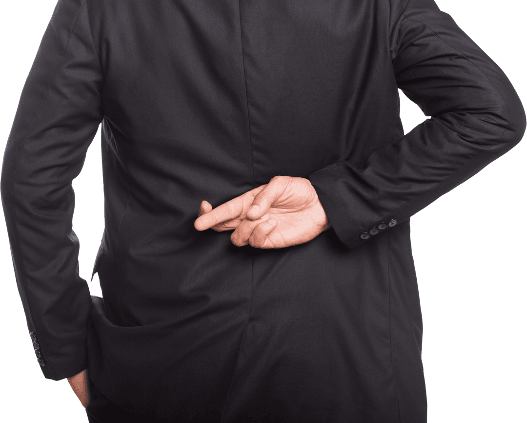 Transparent Midsection of Businessman with Crossed Fingers