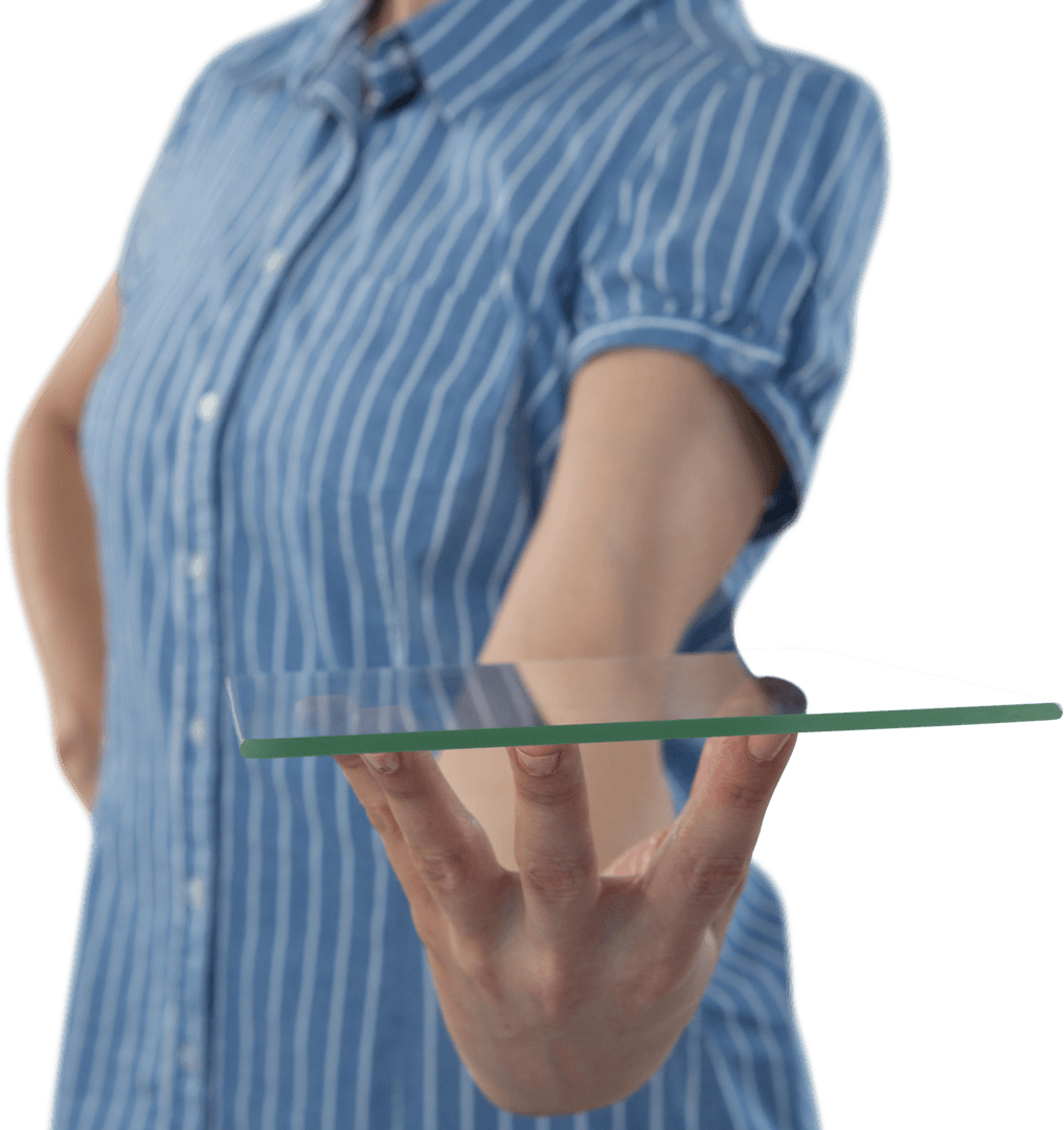 Person Presenting Transparent Glass Tablet in Hand