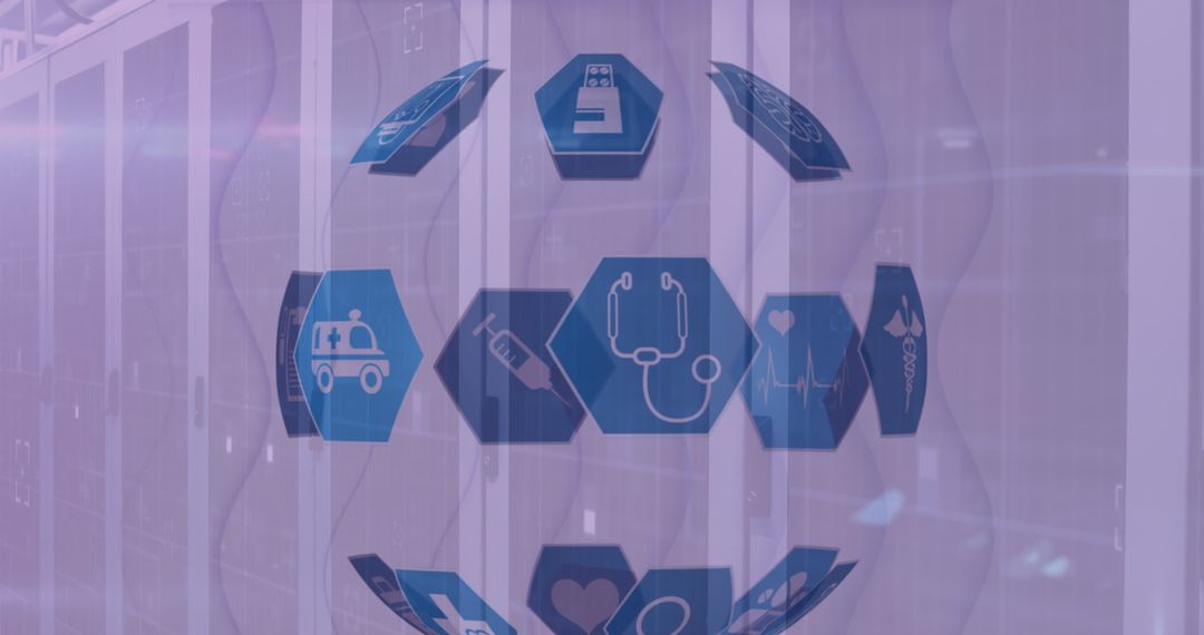 Futuristic Healthcare Technology Sphere Hovering in Digital Data Center