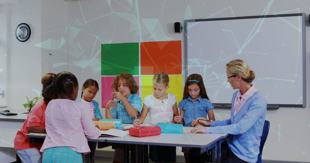 Teacher with Diverse Children Engaging in Classroom Learning