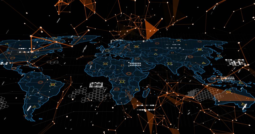 Digital Network Over World Map with Tech Connections