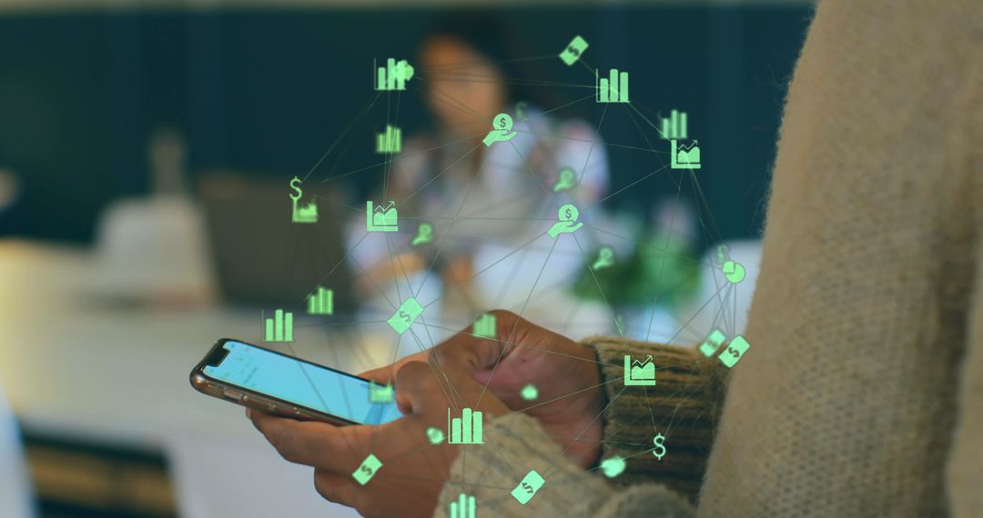 Digital Network Interface with Smartphone and Connection Icons