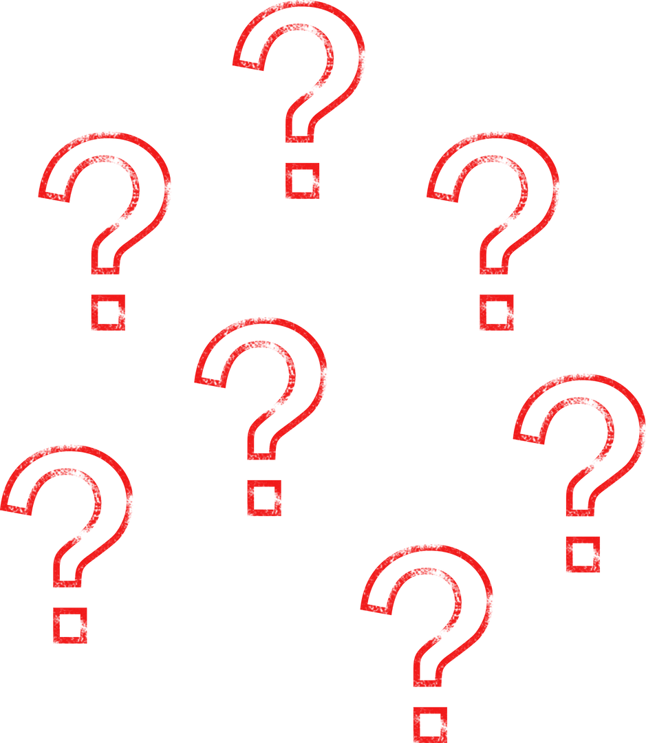 Red transparent question mark pattern design on white background