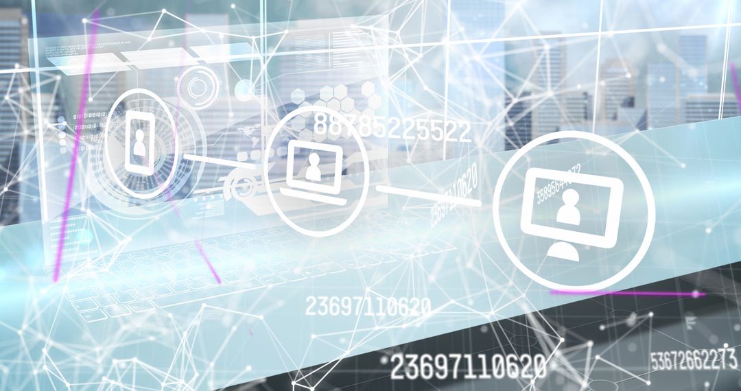 Futuristic Digital Interface and Data Visualization Over Cityscape