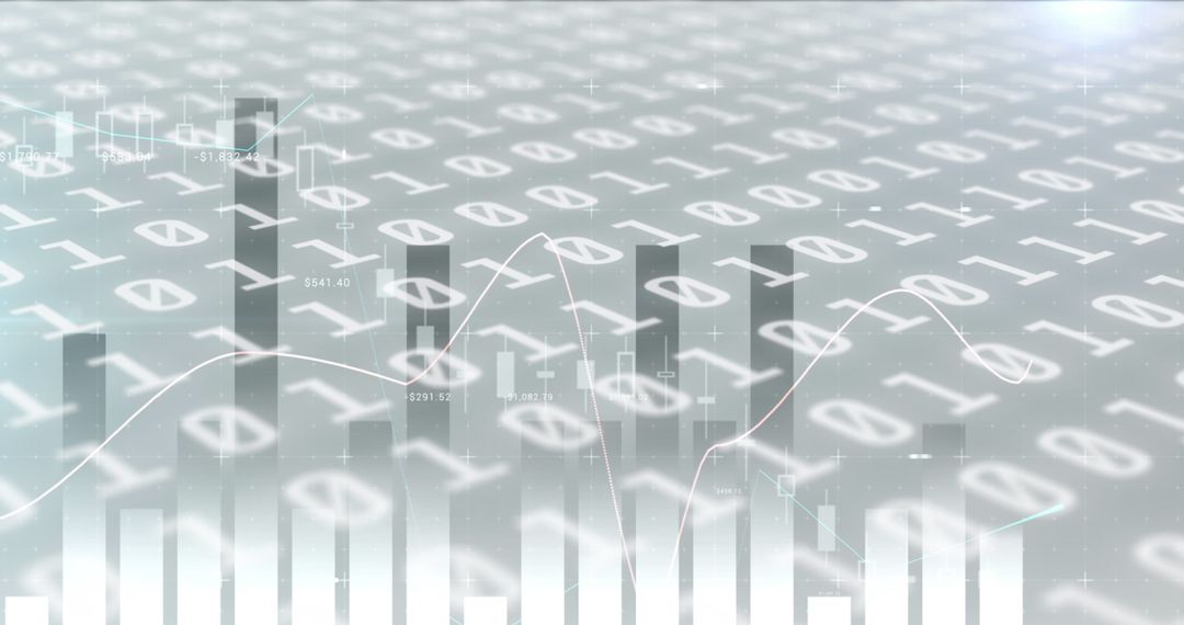 Binary Code Overlay on Financial Data Background