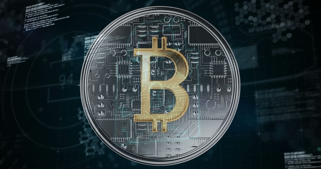 Digital Bitcoin Concept with Circuit Background