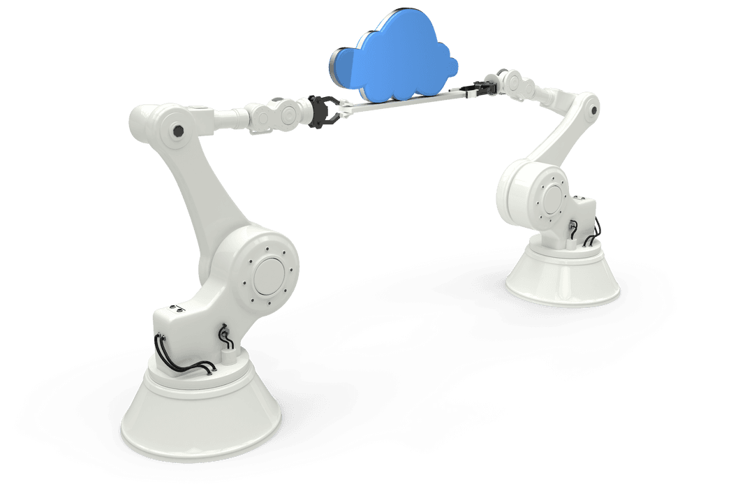 Robotic Arms Handling Cloud Symbol on Transparent Background