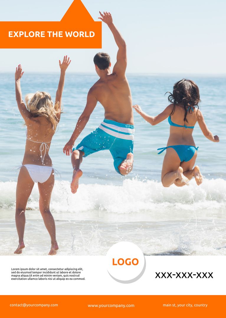 Beach Adventure: Friends Jumping into the Ocean's Embrace