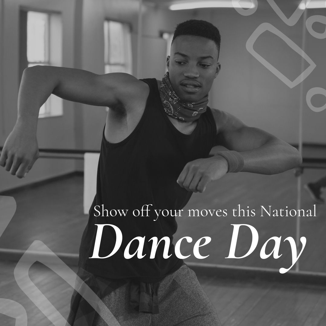 Young Man in Studio Celebrating National Dance Day with Passion