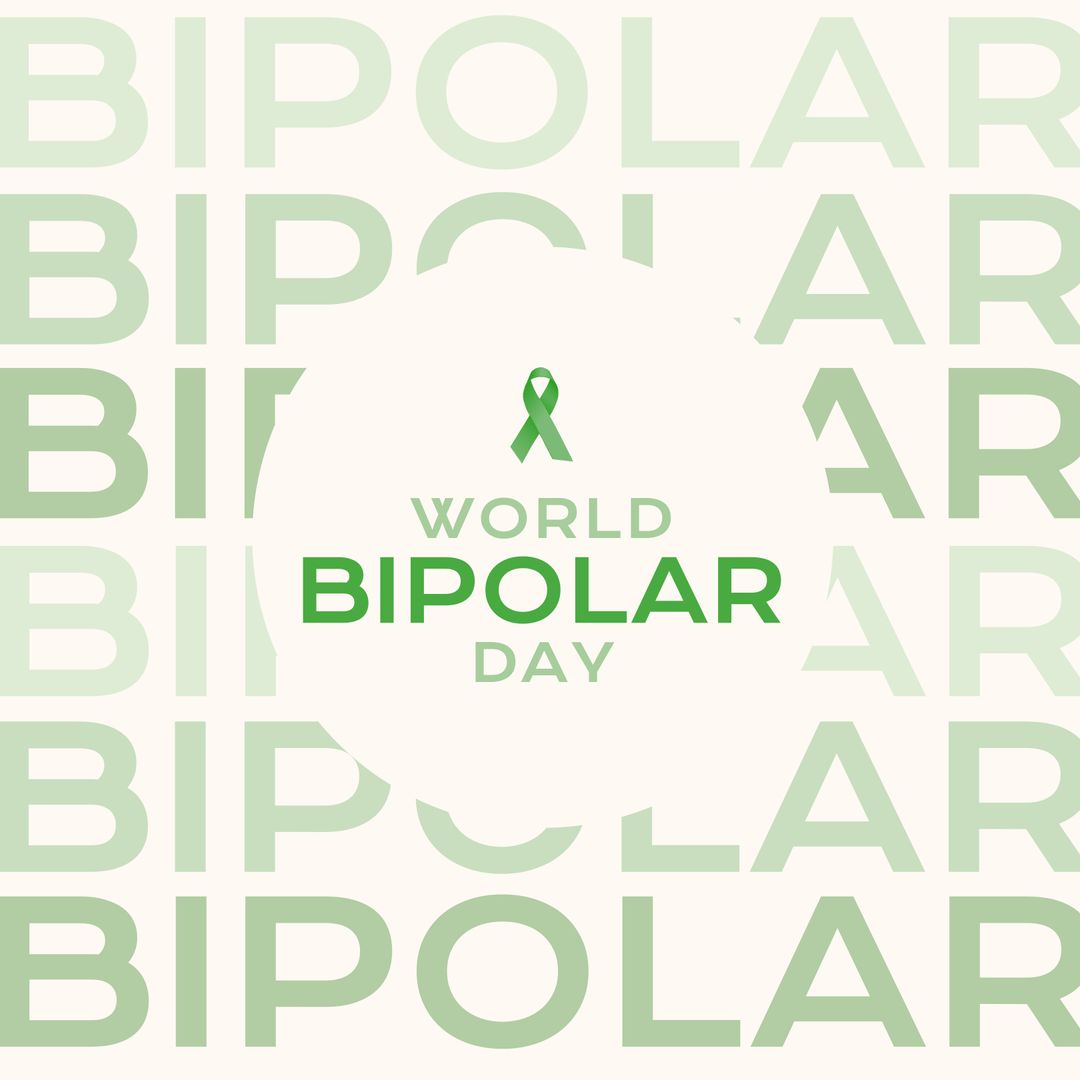 World Bipolar Day Commemoration Design with Green Ribbon