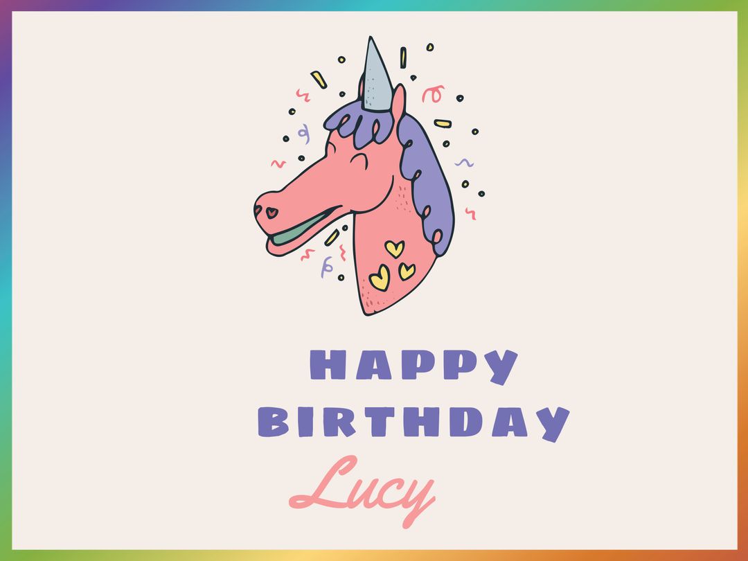 Whimsical Unicorn Birthday Card with Pastel Gradient Border - Download Free Stock Templates Pikwizard.com