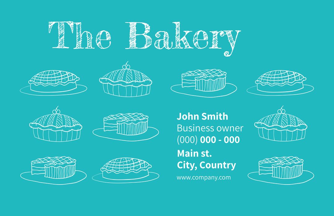 Artisanal Bakery Business Card Template with Illustrated Pies - Download Free Stock Templates Pikwizard.com