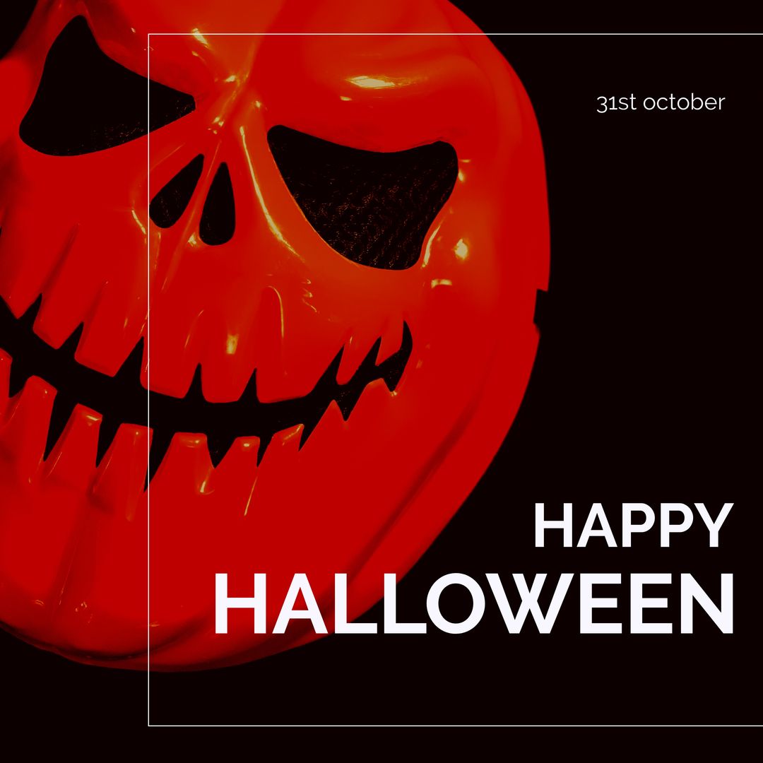 Composition of happy halloween text over pumpkin mask on black background - Download Free Stock Templates Pikwizard.com