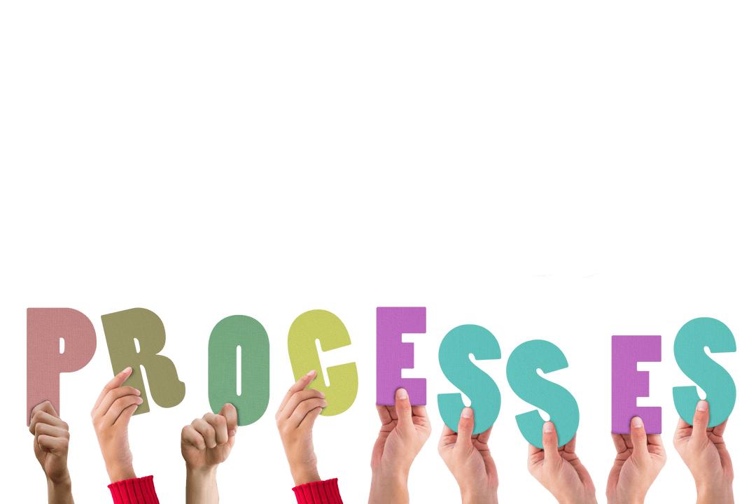 Hands Holding Processes Text Cutout on Transparent Background