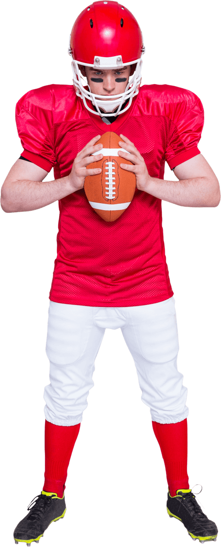 Transparent American Football Player Holding Ball Ready for Game