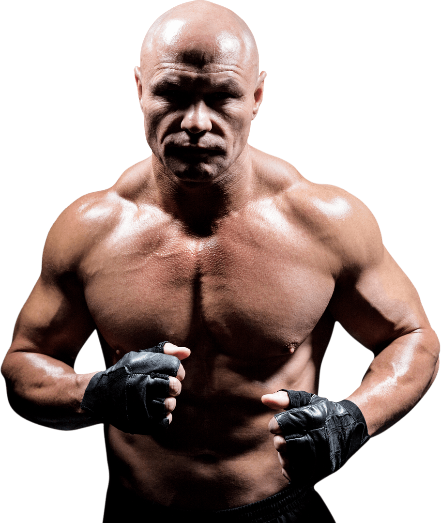 Strong Bald Man with Boxing Gloves in Transparent Background